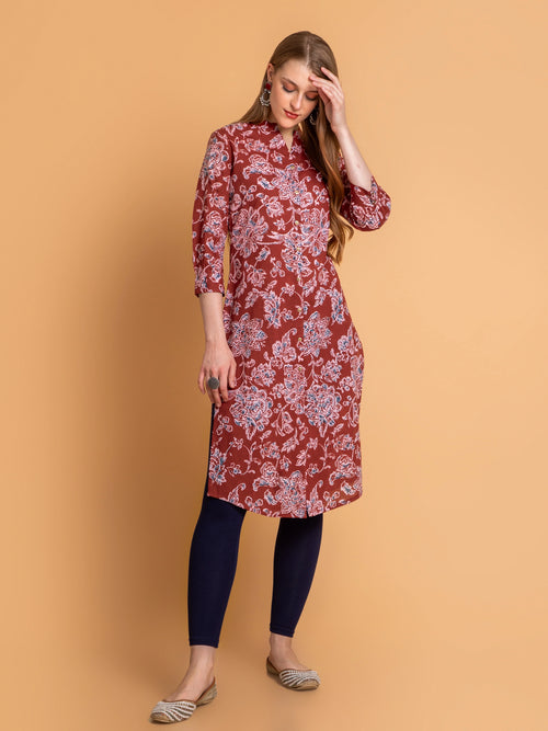 SUTI WOMEN MUL-COTTON INDIGO PRINT KURTA