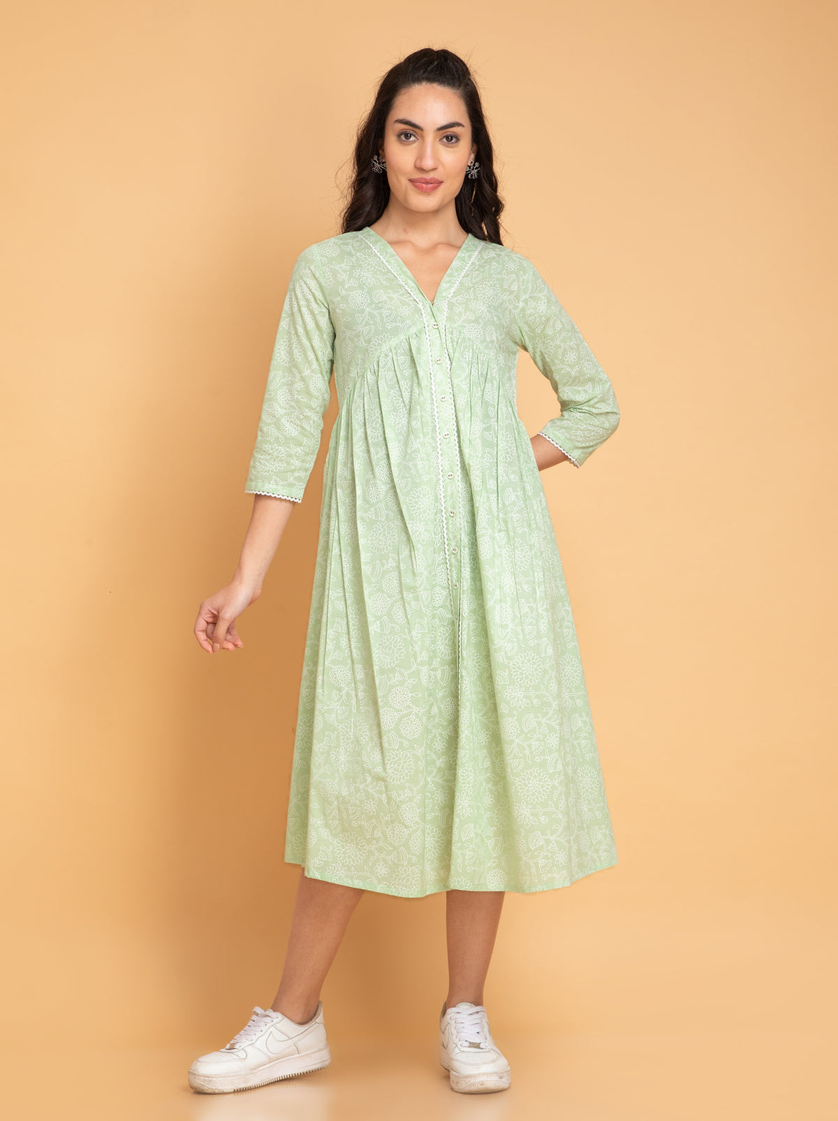 ALIA CUT MUL COTTON DRESS WITH LACE DETAILS
