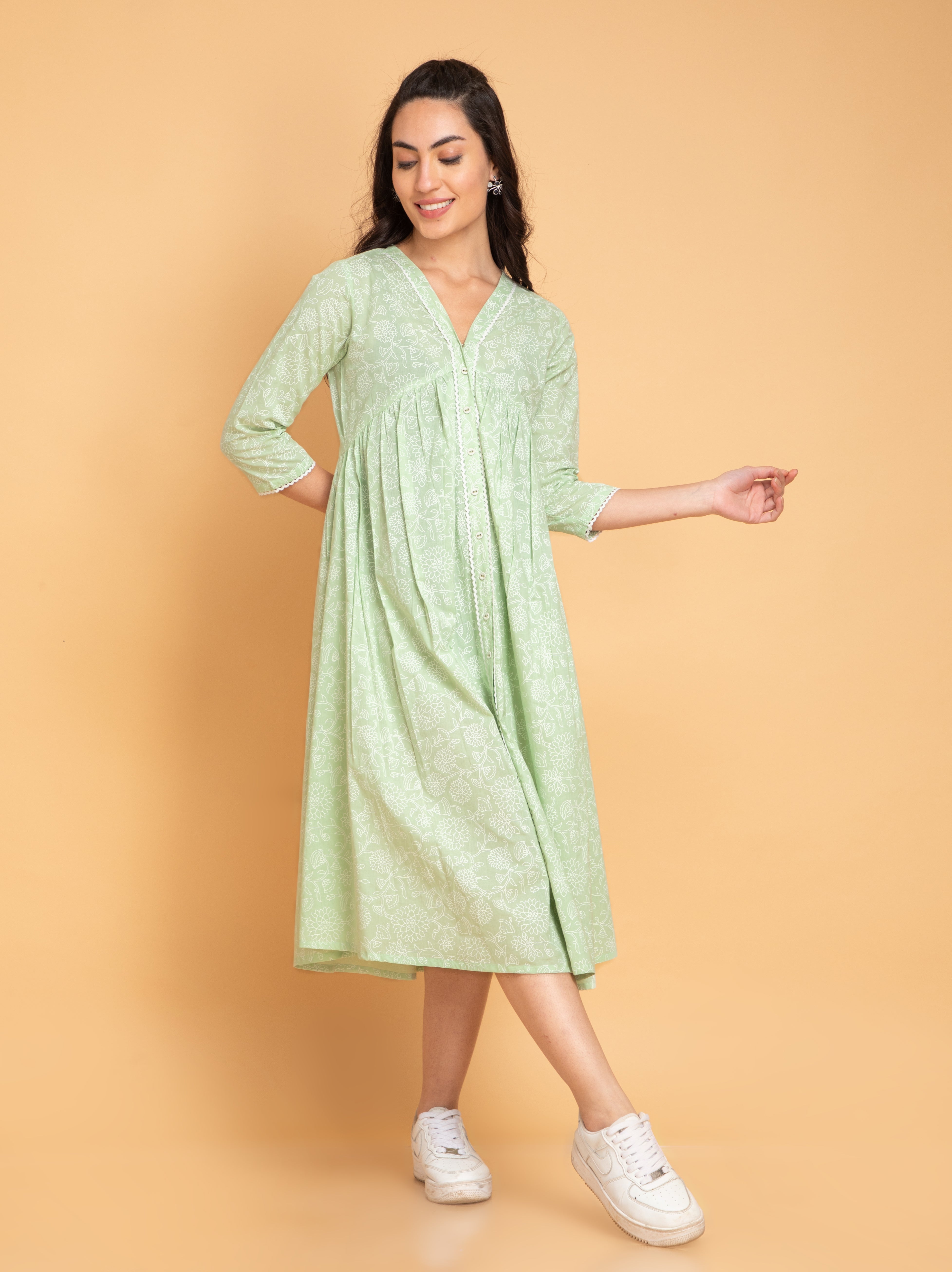 ALIA CUT MUL COTTON DRESS WITH LACE DETAILS