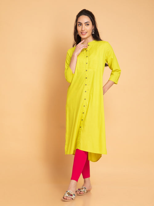 SUTI PINTUCK DETAILED LONG KURTI WITH METAL BUTTONS