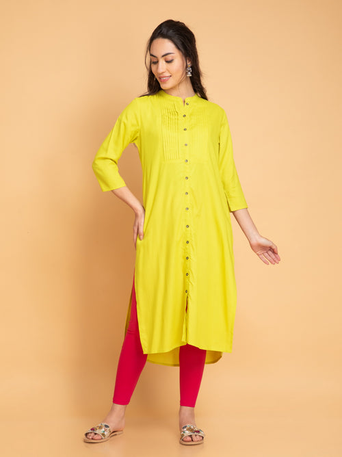 SUTI PINTUCK DETAILED LONG KURTI WITH METAL BUTTONS