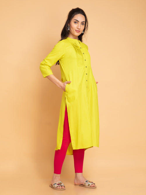 SUTI PINTUCK DETAILED LONG KURTI WITH METAL BUTTONS