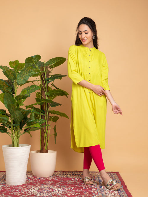 SUTI PINTUCK DETAILED LONG KURTI WITH METAL BUTTONS