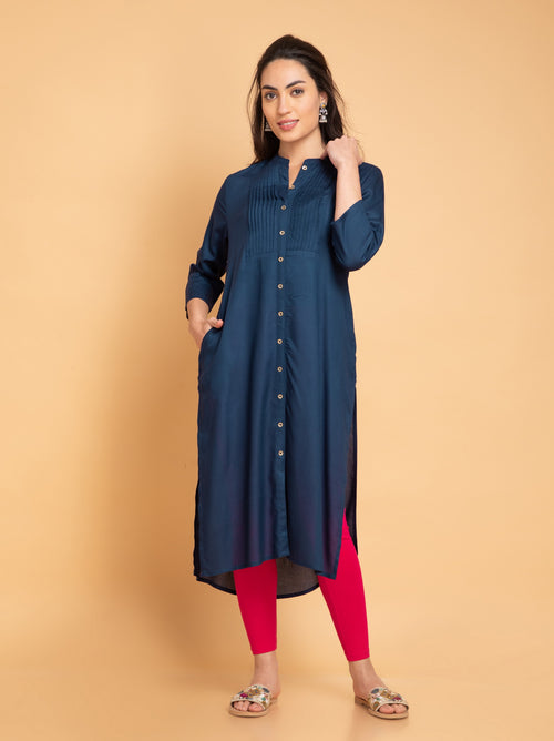 SUTI PINTUCK DETAILED LONG KURTI WITH METAL BUTTONS