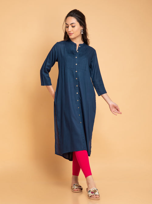 SUTI PINTUCK DETAILED LONG KURTI WITH METAL BUTTONS