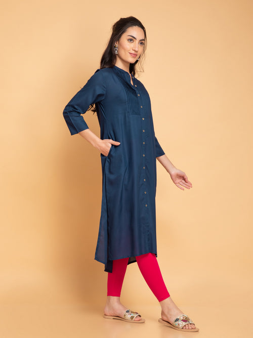 SUTI PINTUCK DETAILED LONG KURTI WITH METAL BUTTONS