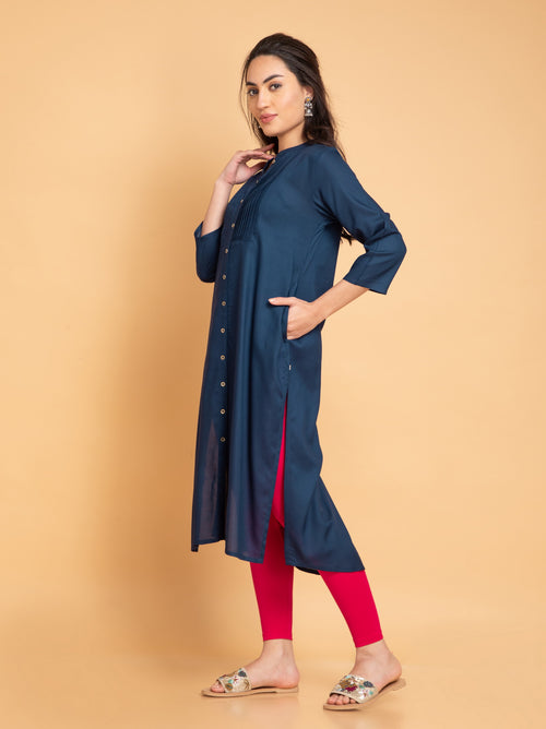 SUTI PINTUCK DETAILED LONG KURTI WITH METAL BUTTONS