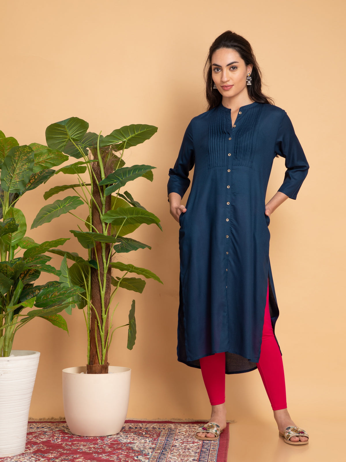 SUTI PINTUCK DETAILED LONG KURTI WITH METAL BUTTONS