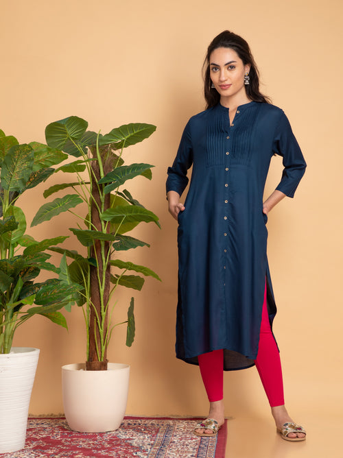 SUTI PINTUCK DETAILED LONG KURTI WITH METAL BUTTONS