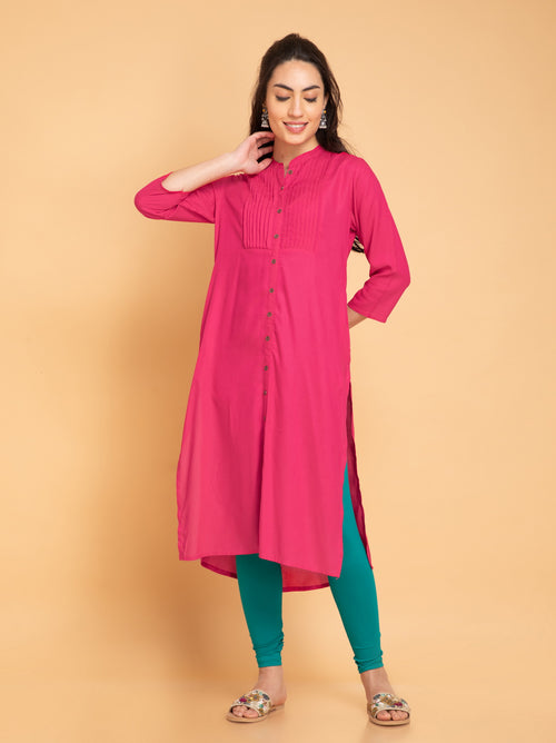 SUTI PINTUCK DETAILED LONG KURTI WITH METAL BUTTONS