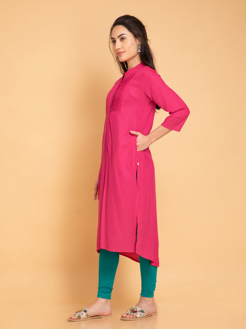 SUTI PINTUCK DETAILED LONG KURTI WITH METAL BUTTONS