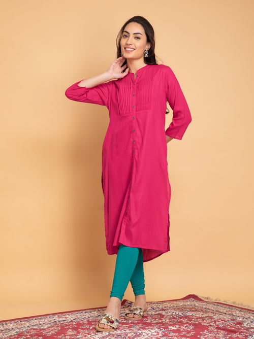 SUTI PINTUCK DETAILED LONG KURTI WITH METAL BUTTONS