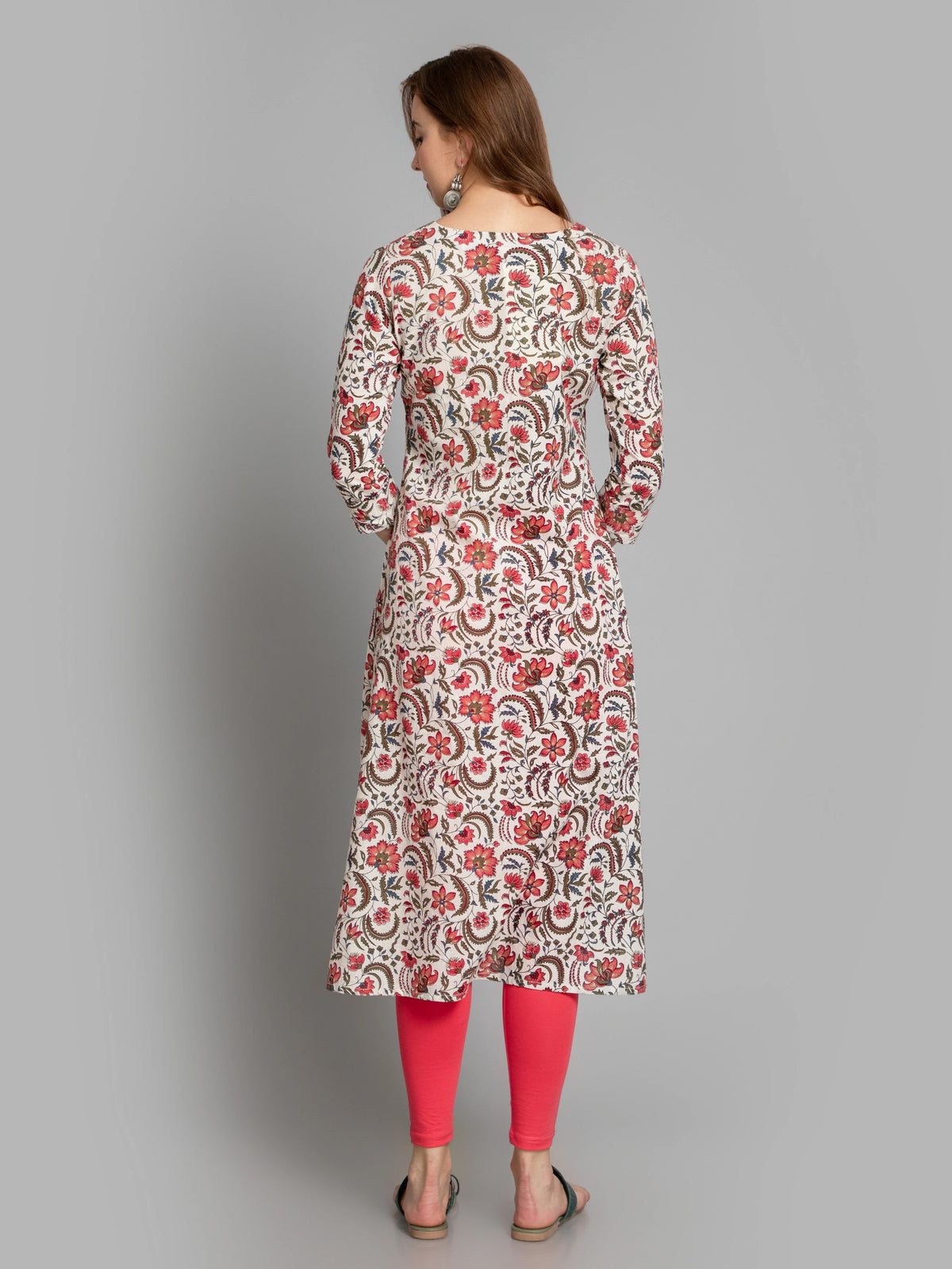 Cotton Pintuck A-Line Kurti with Button Details