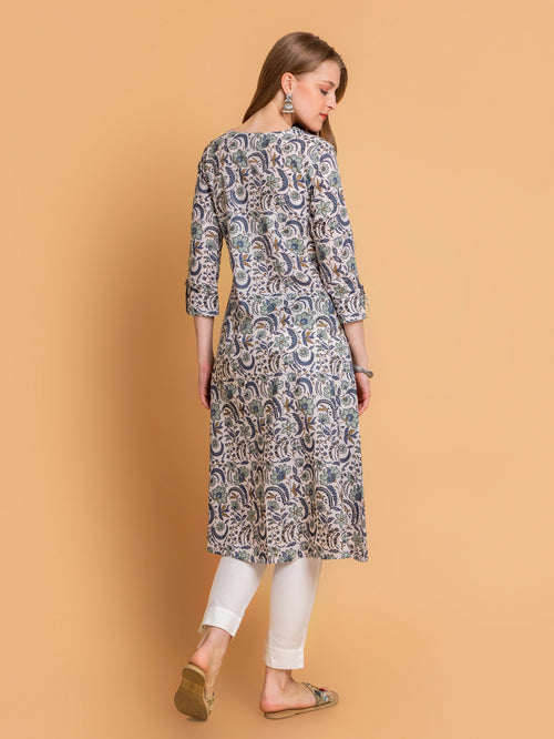 Cotton Pintuck A-Line Kurti with Button Details