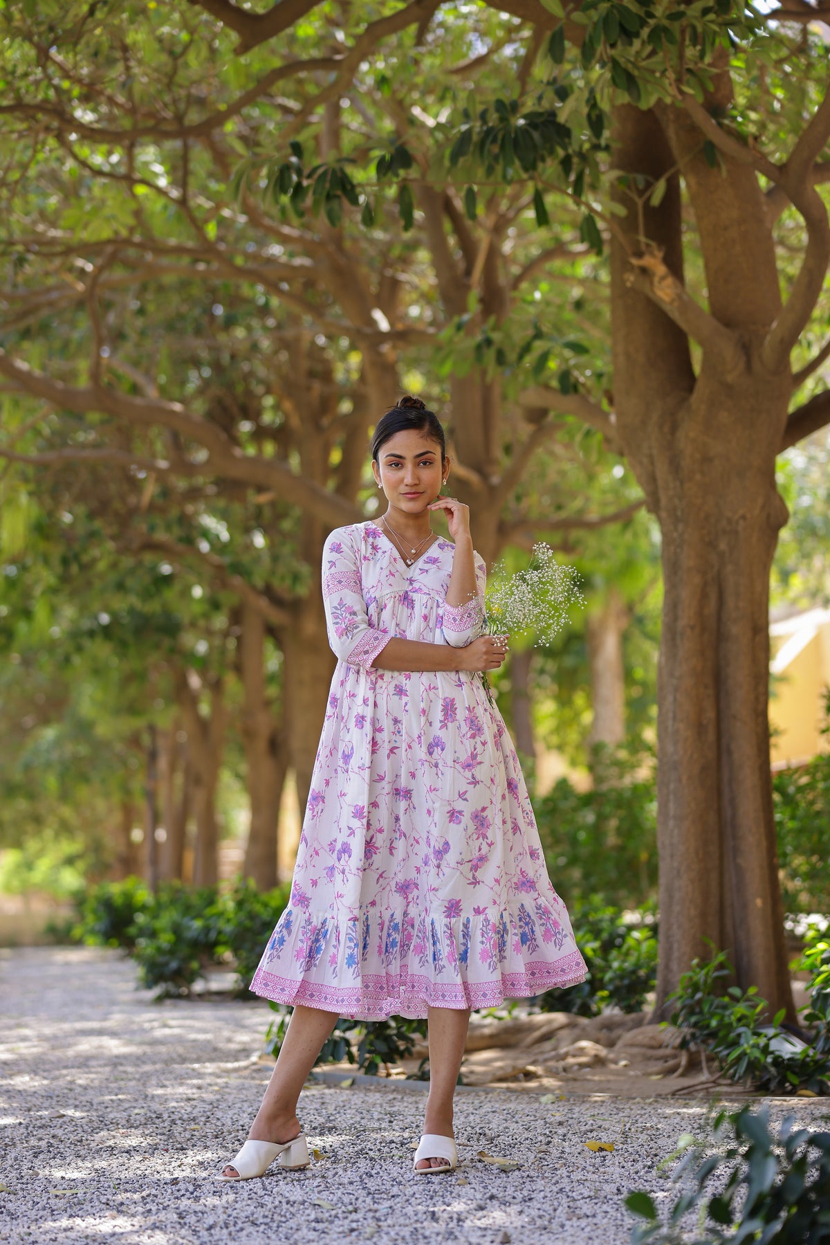 Mul cotton Floral Printed Alia Cut Flared Dress