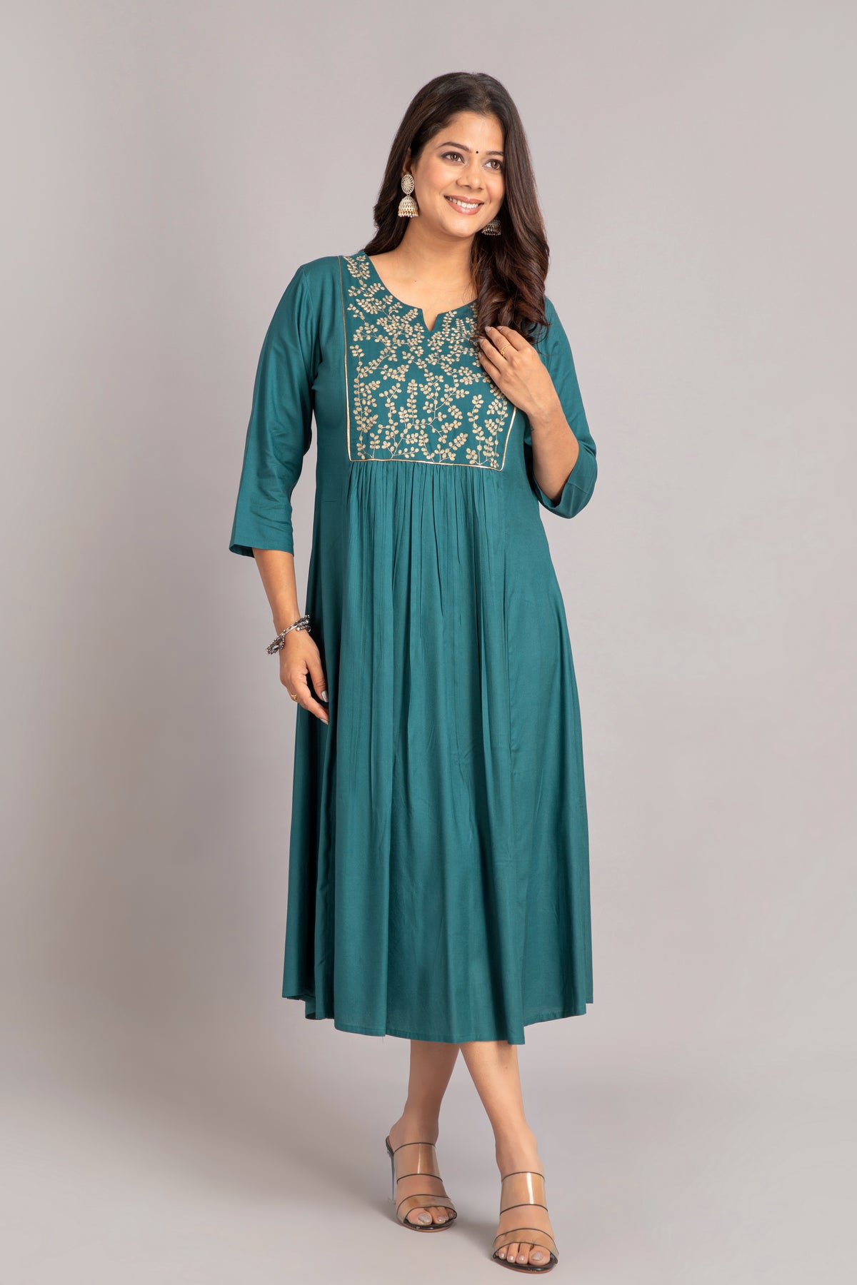 Zari Embroidered Flared Long Dress