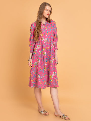 Navy Blue Long Dress in Mul Cotton