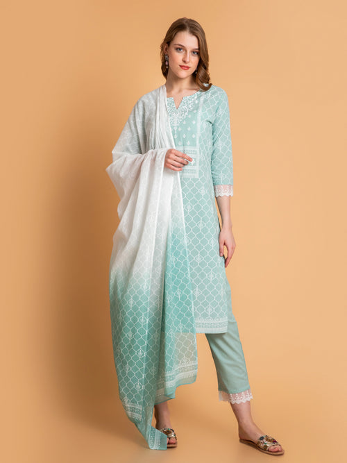 SUTI WOMEN MUL-COTTON KHADI PRINTED 3 PCS KURTA SET