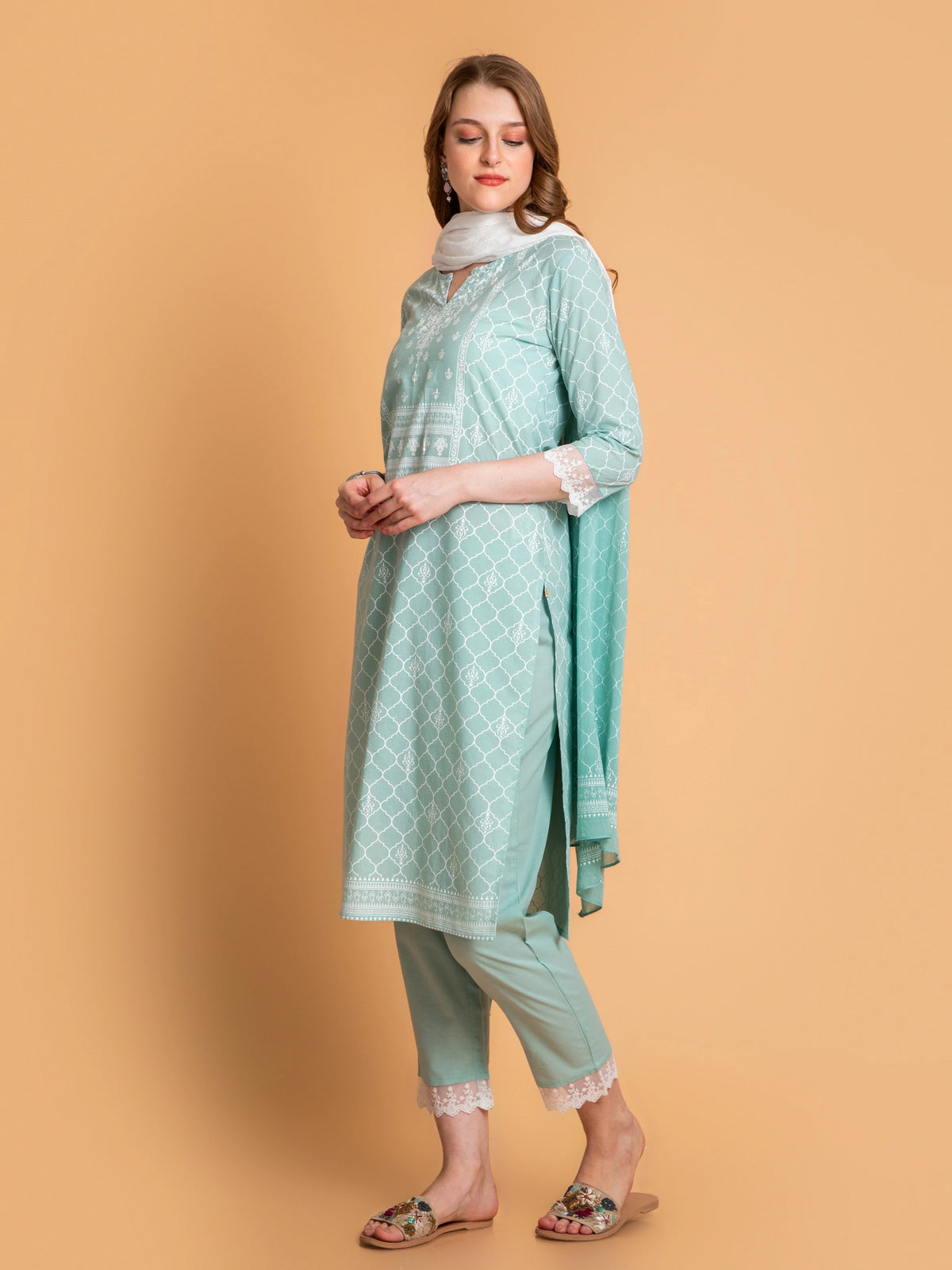 SUTI WOMEN MUL-COTTON KHADI PRINTED 3 PCS KURTA SET