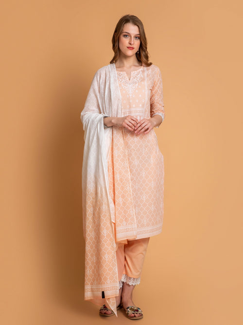 SUTI WOMEN MUL-COTTON KHADI PRINTED 3 PCS KURTA SET