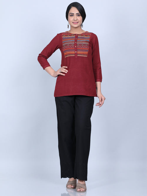 Rayon Linen Top with Colorful Embroidery