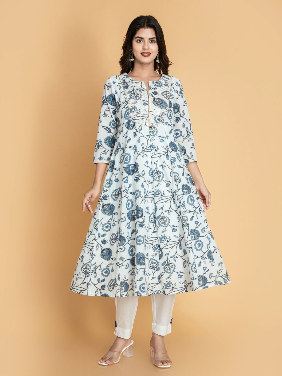 SUTI WOMEN MUL-COTTON PRINTED ANARKALI 3PCS SET