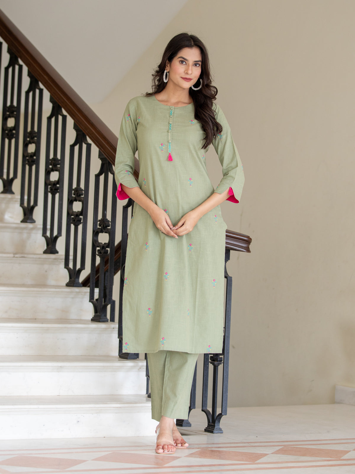 Women Basil 2PC KURTA PANT SET WITH HAND CRAFT DETAILS