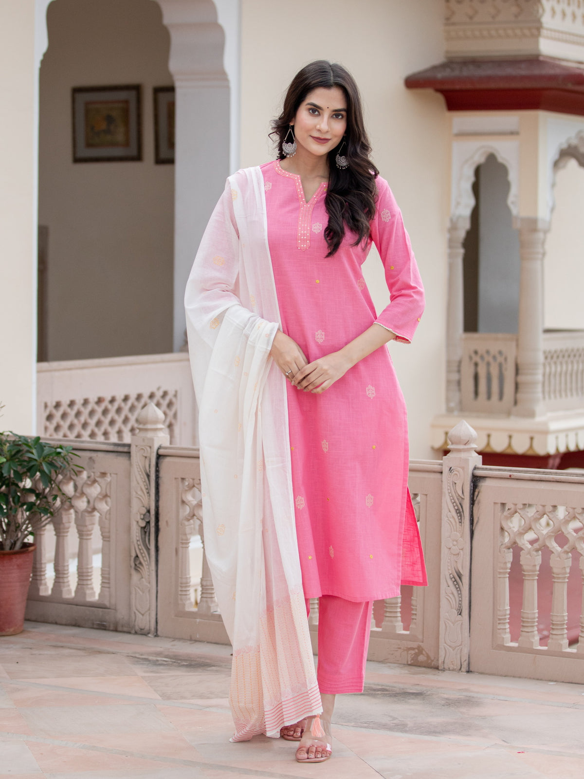 3PC MIRROR WORK EMBROIDERED KURTA PANT SET