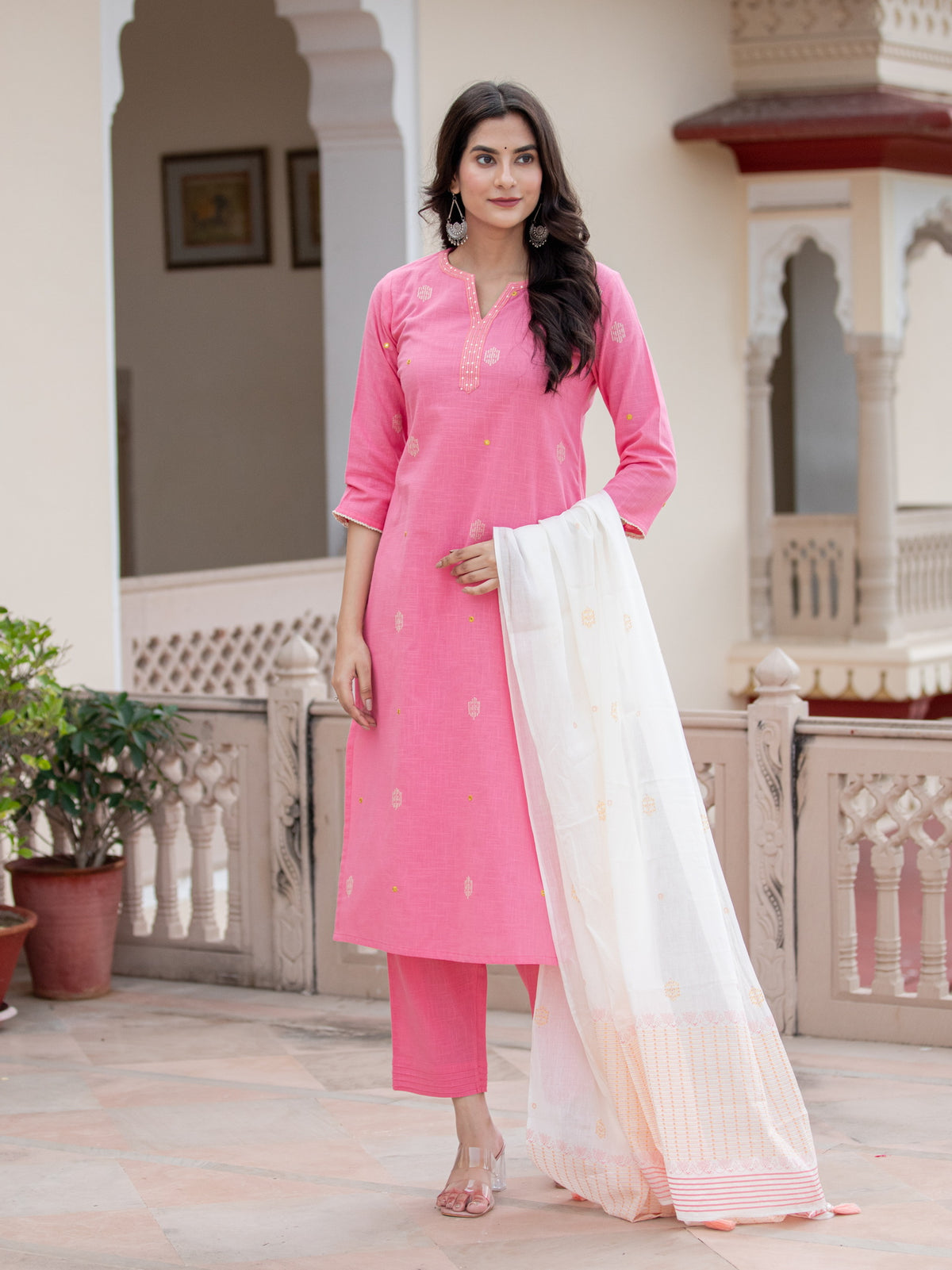 3PC MIRROR WORK EMBROIDERED KURTA PANT SET