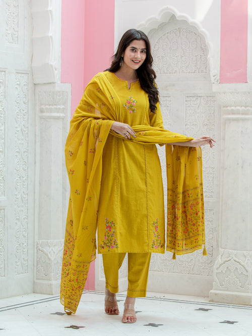 3PC KURTA PANT SET EMBROIDERED WITH HAND CRAFT DETAILS