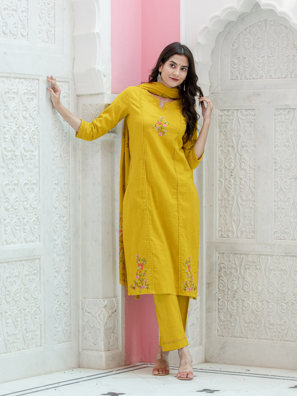 3PC KURTA PANT SET EMBROIDERED WITH HAND CRAFT DETAILS