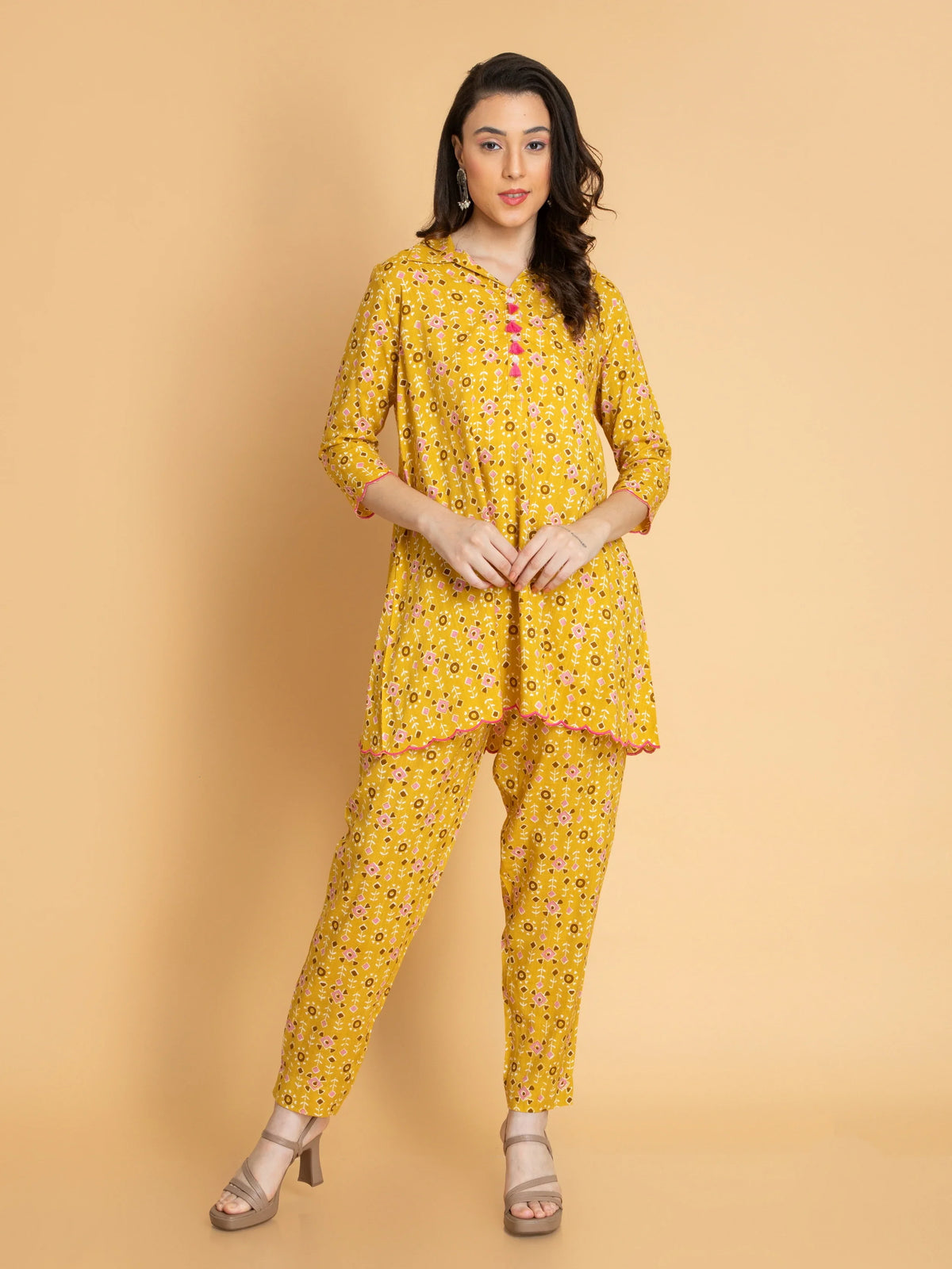 Women Corn Yellow 2 PCS CO-ORD SET WITH TASSEL DETAILS
