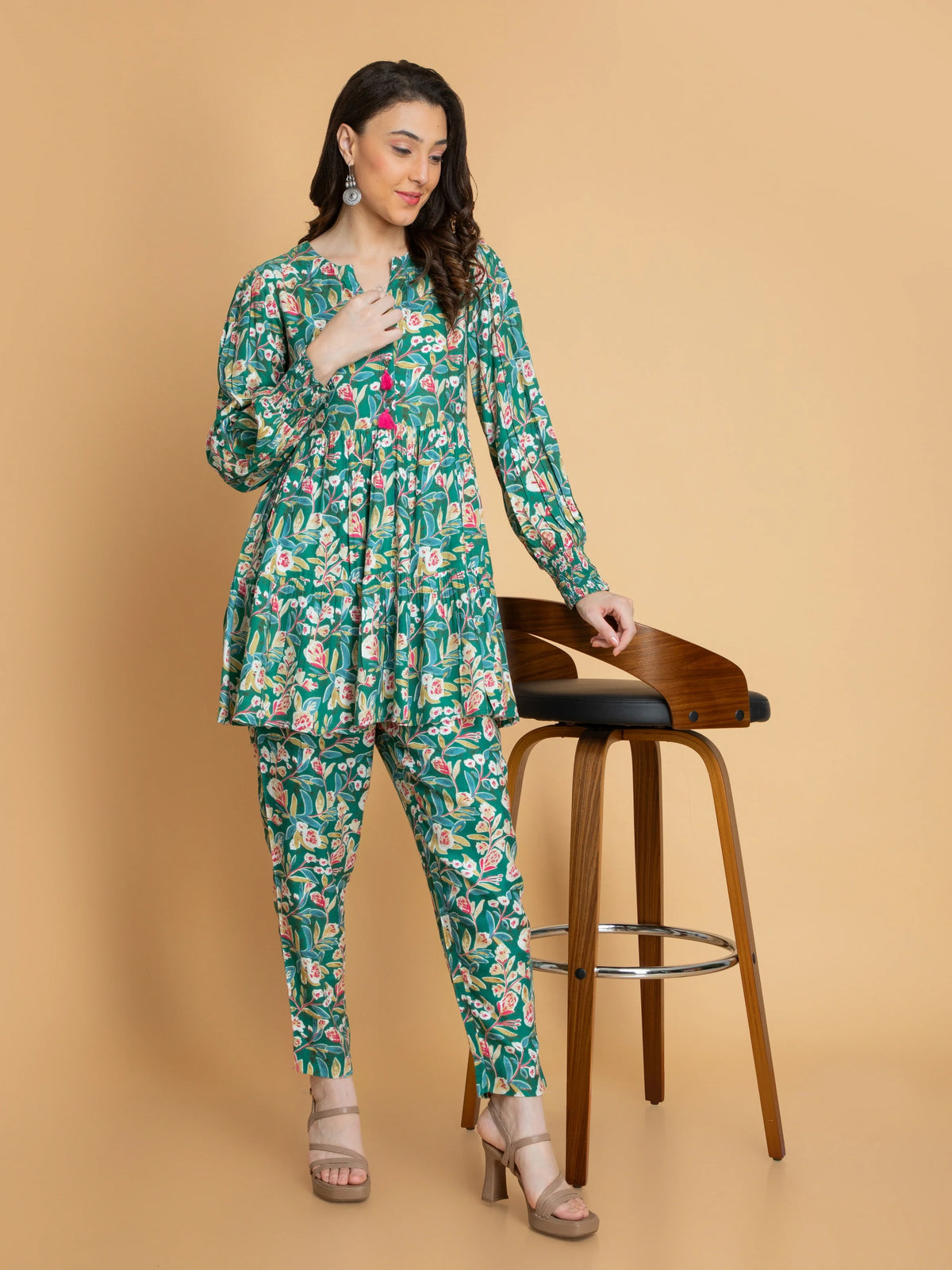 Women Medium Green FASHION WEAR CO-ORD SET WITH STONE EMBELLISHMENT