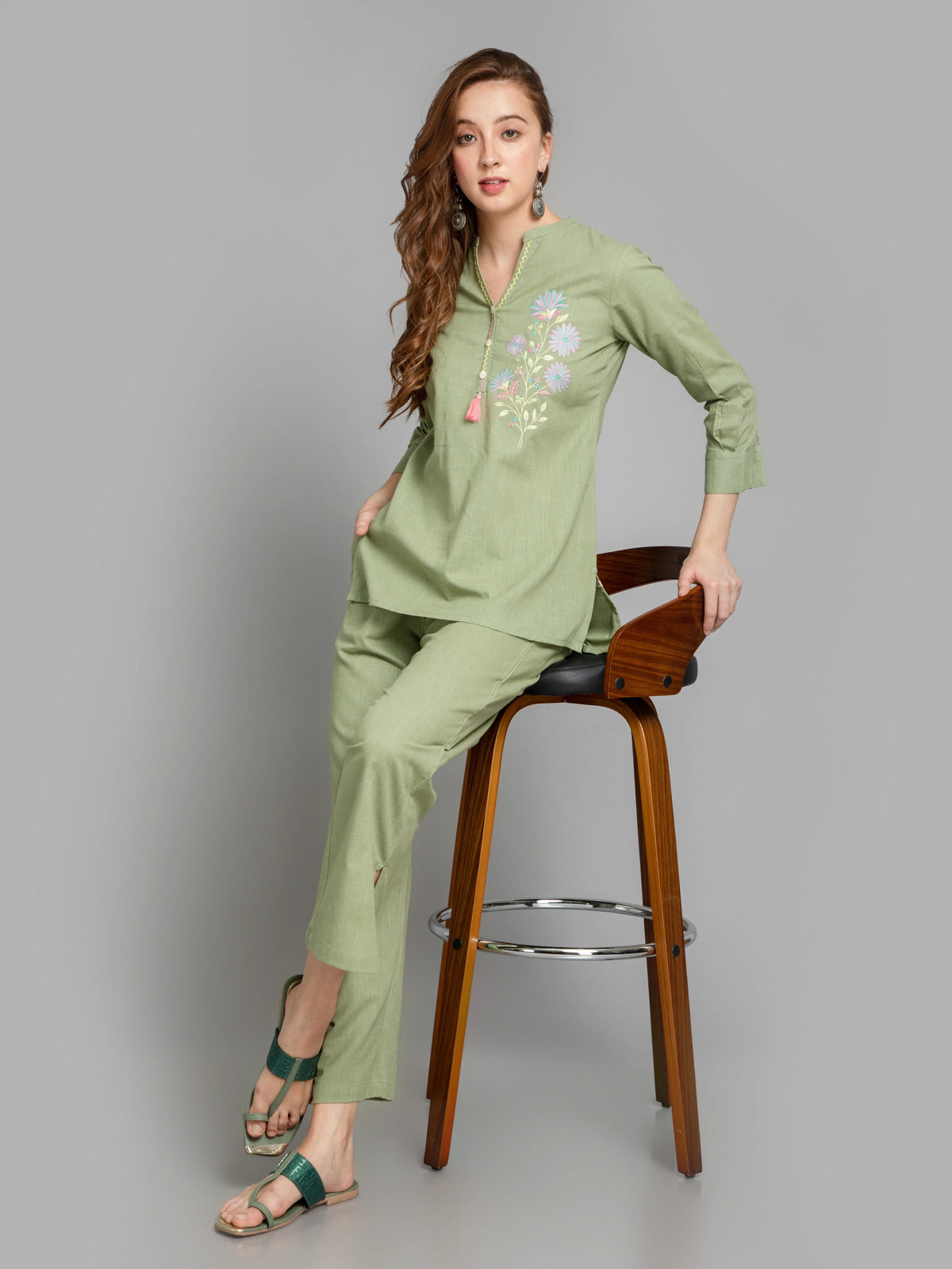 Wome Basil EMBROIDERED HAND CRAFTED CO-ORD SET