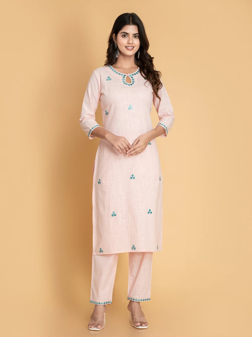 SUTI WOMEN MIRROR EMBROIDERY 3PC KURTA PANT SET