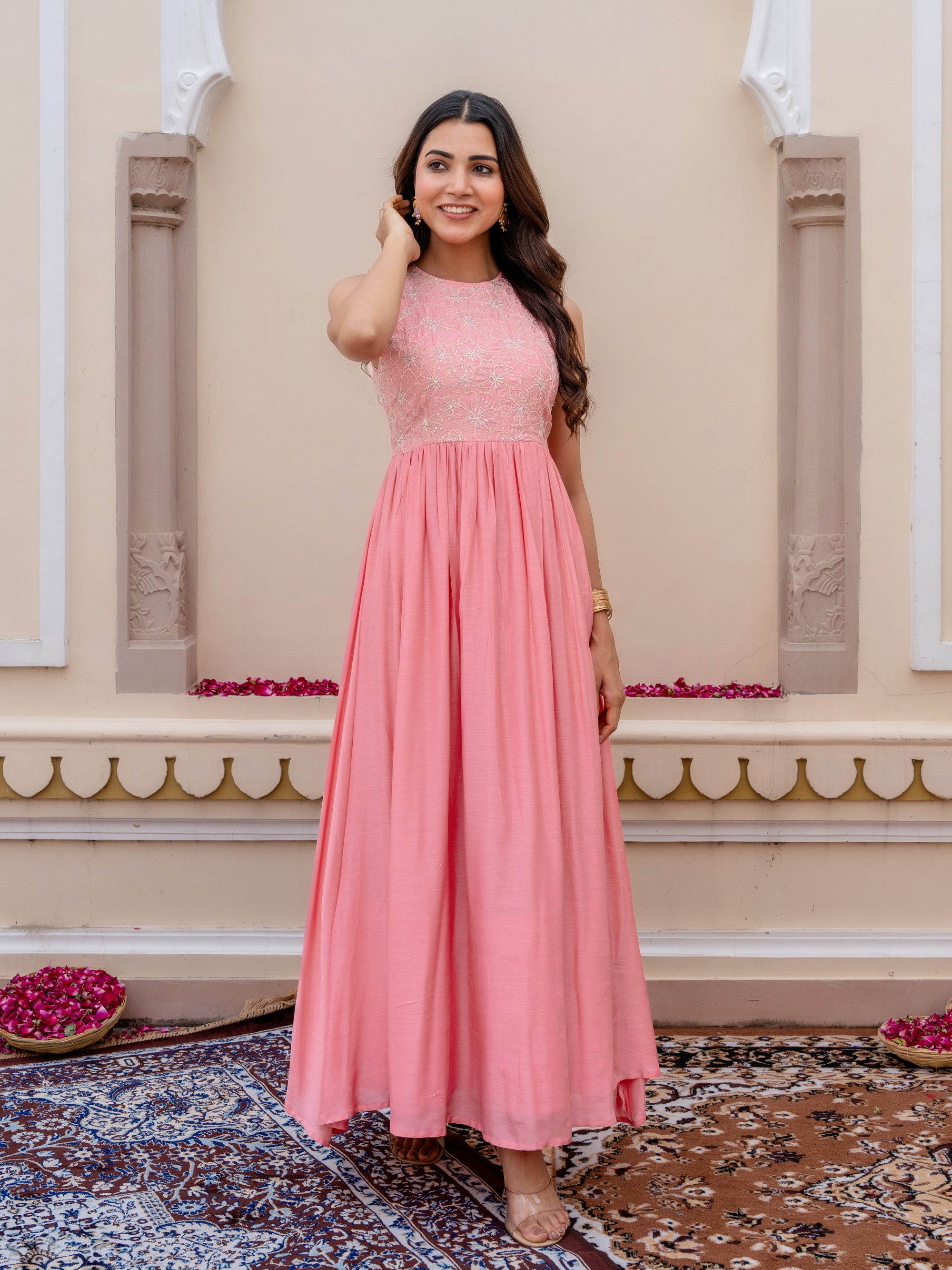 Light Pink Floor Length Dress in Muslin