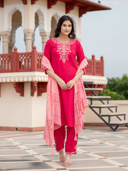 3PC CHIKANKARI EMBROIDERED KURTA PANT SET