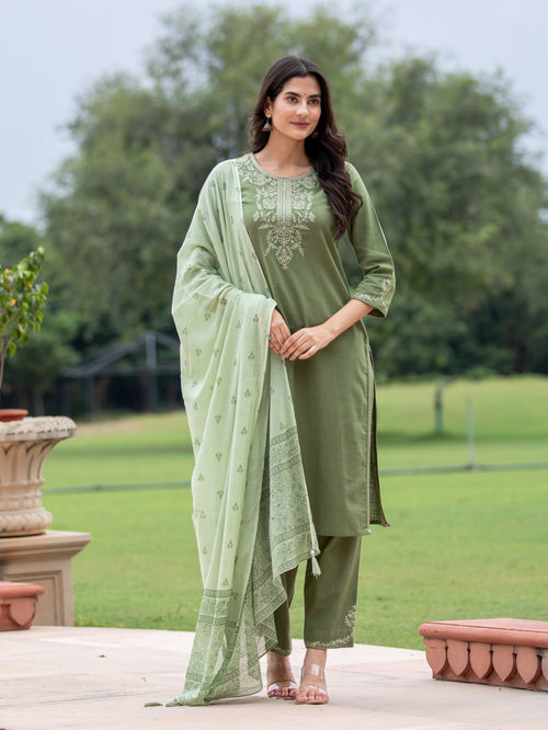 3PC CHIKANKARI EMBROIDERED KURTA PANT SET