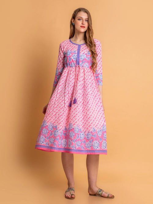 Flowy Mul Cotton Floral Long Dress