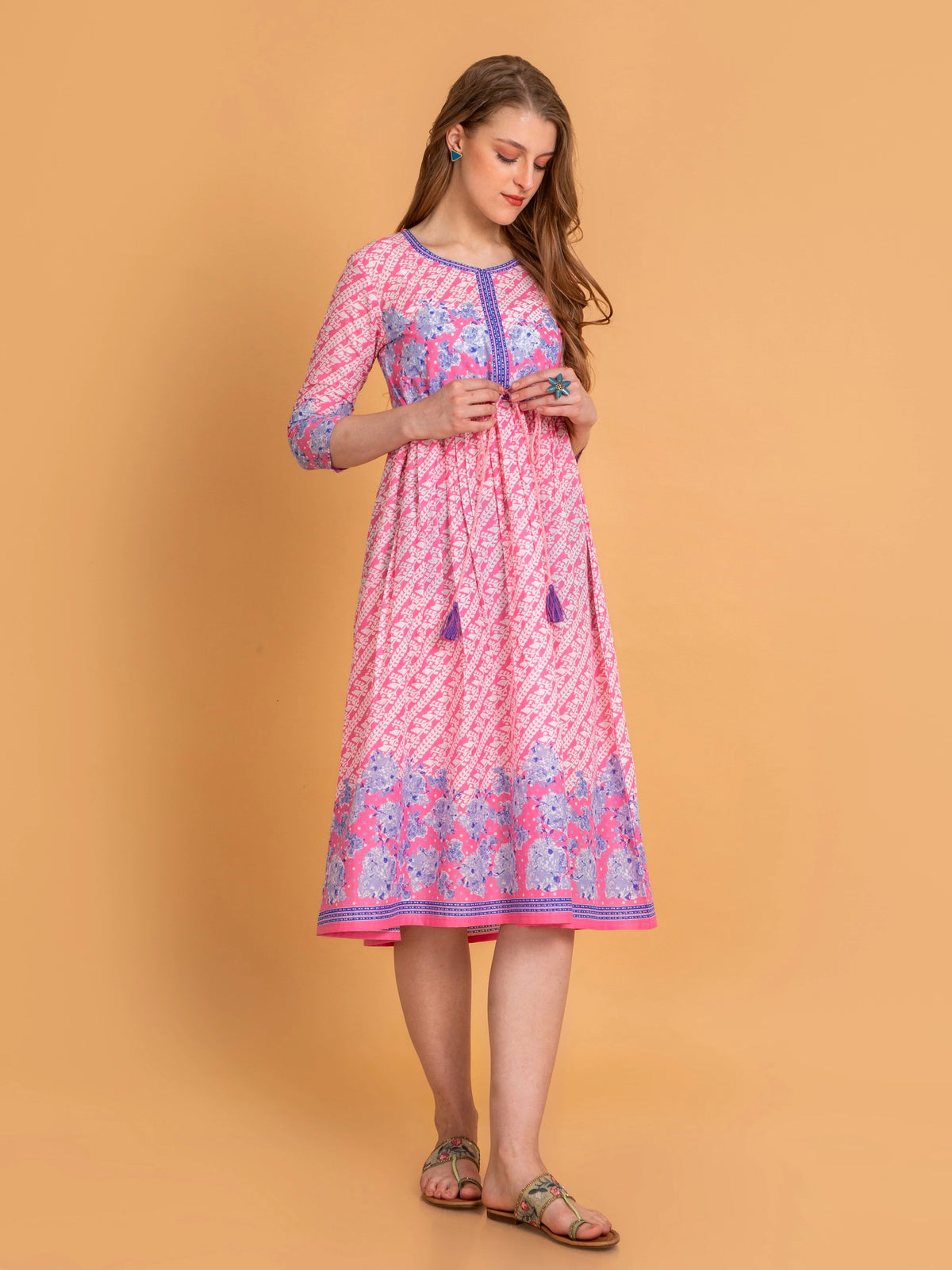 Flowy Mul Cotton Floral Long Dress