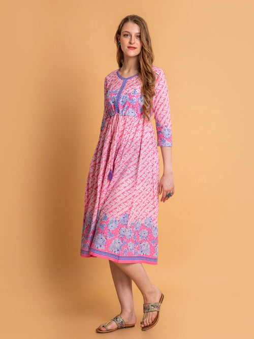 Flowy Mul Cotton Floral Long Dress