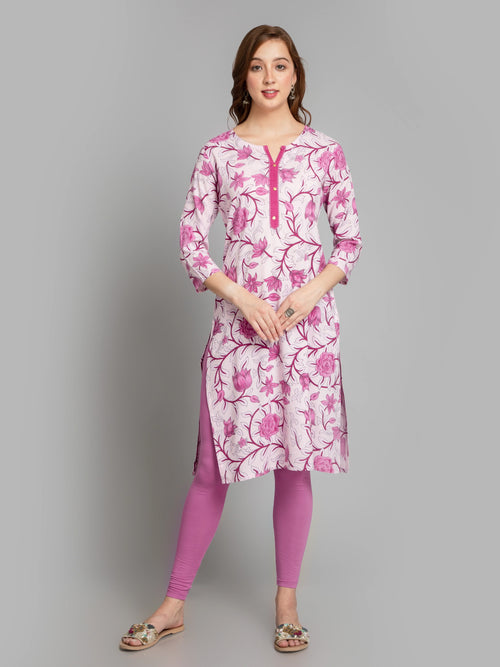 Rayon Floral Printed Long Kurti