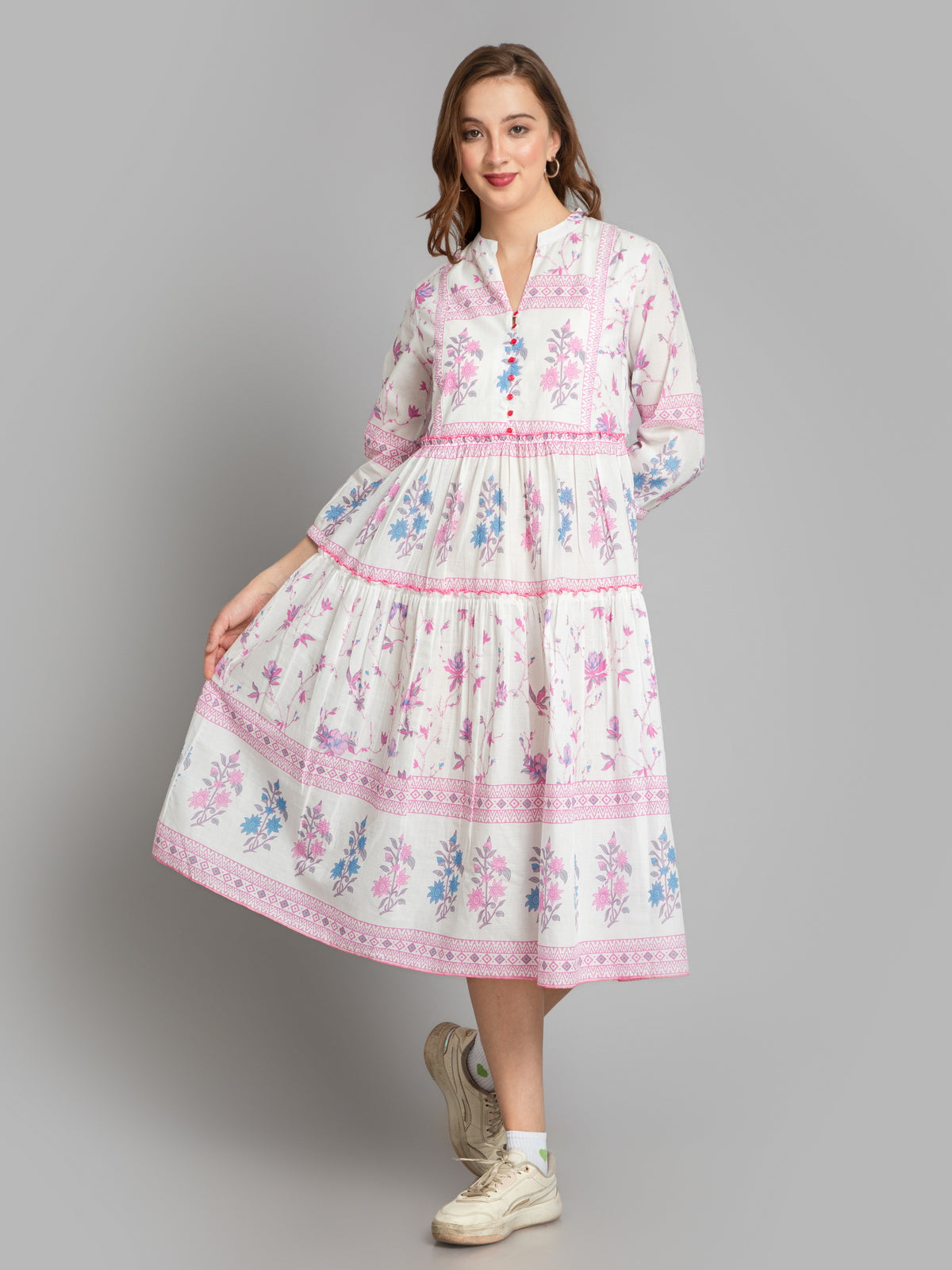 MUL COTTON PLACEMENT PRINT LONG DRESS