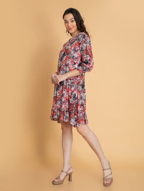 Printed Aliya Cut Flared Short Dress