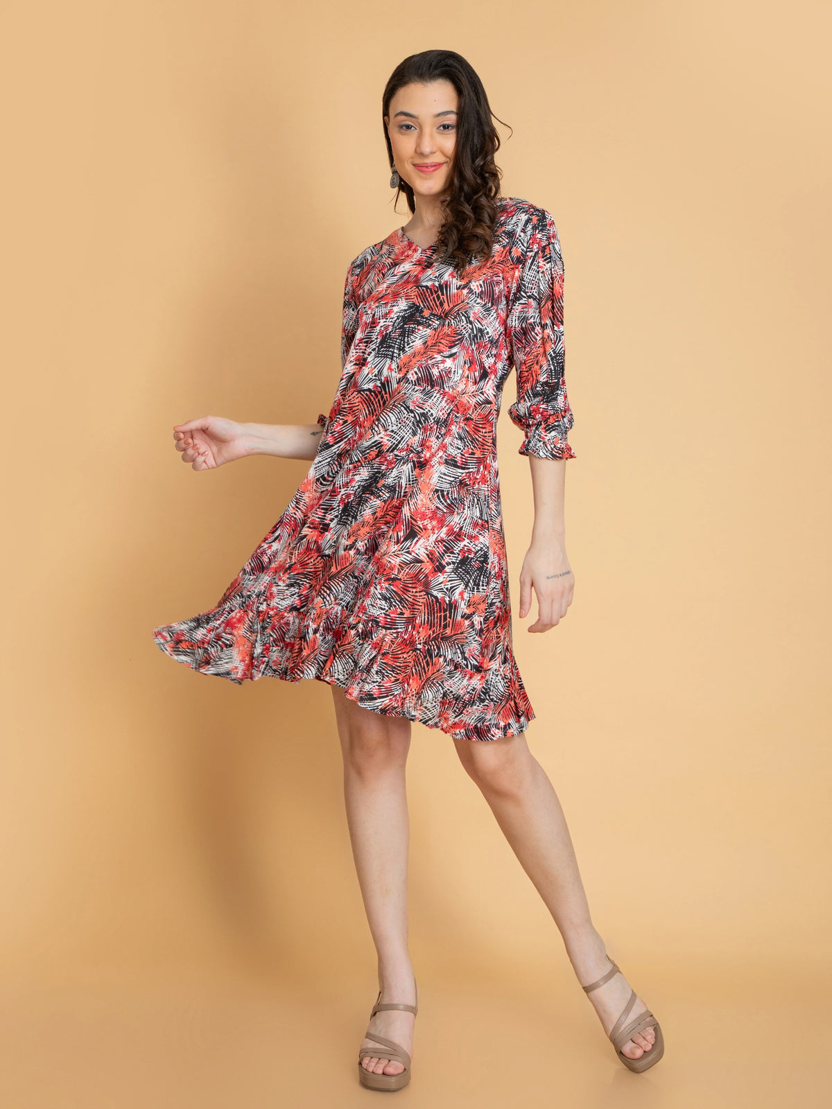 Printed Aliya Cut Flared Short Dress