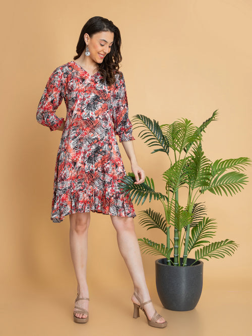 Printed Aliya Cut Flared Short Dress