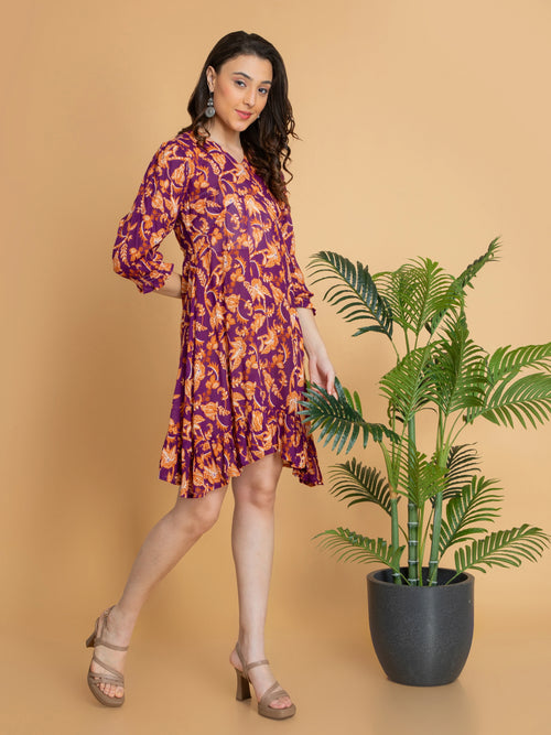 Printed Alya Cut Tiered Short Dress