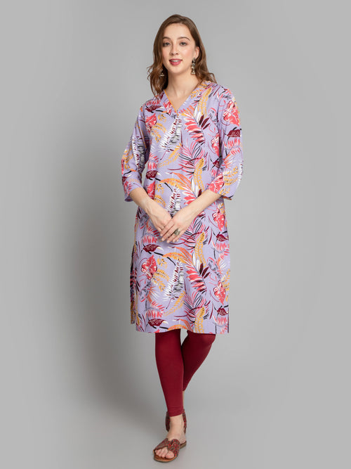 Leafy Print Rayon Long Kurta