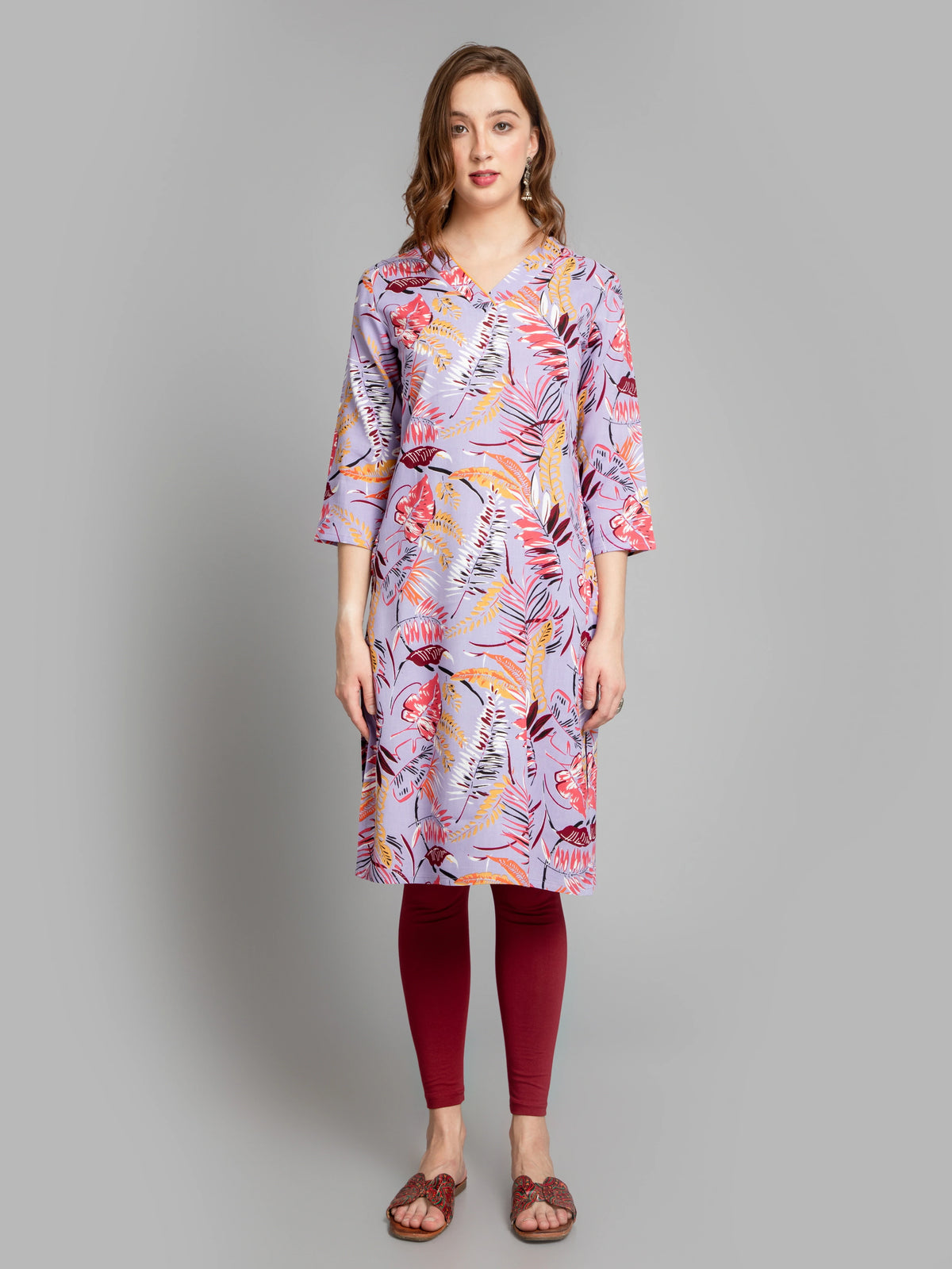 Leafy Print Rayon Long Kurta