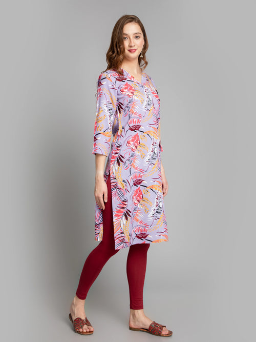 Leafy Print Rayon Long Kurta